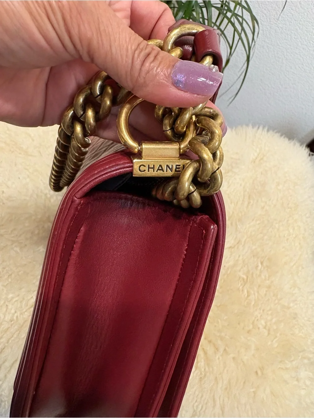 Chanel Boy Burgundy Quilted Lambskin Leather New Medium
